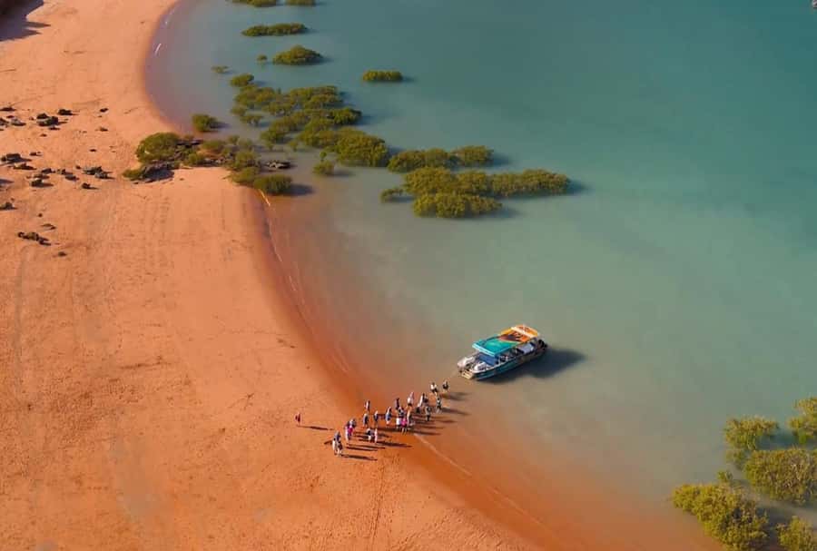 BROOME: SCENIC & PREHISTORIC CRUISE- Wine & Gourmet Platters - Safety briefing and shallow-water boarding