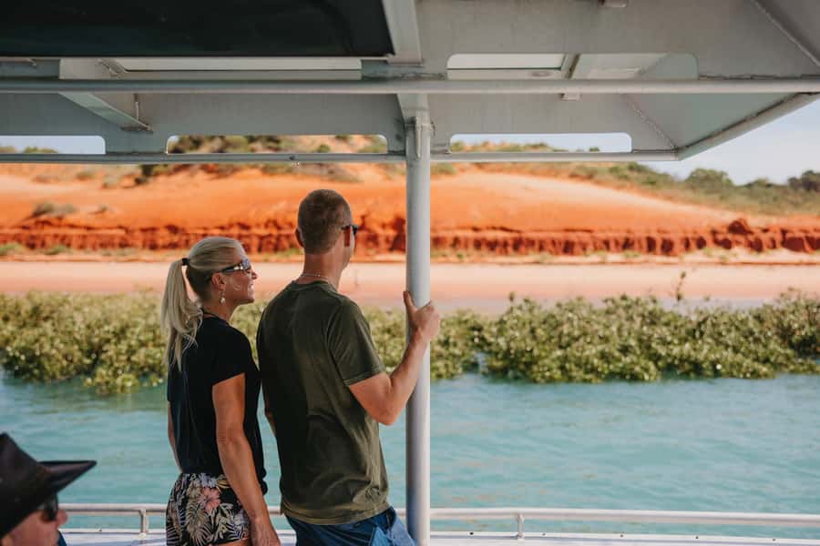 BROOME: SCENIC & PREHISTORIC CRUISE- Wine & Gourmet Platters - Walking toward the 120 million-year-old tracks