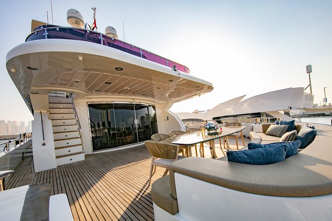 Dubai Harbour Super Yacht Experience with gourmet & Drinks - Palm Jumeirah, the Palm Dropzone, and Atlantis