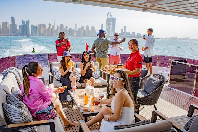 Dubai Harbour Super Yacht Experience with gourmet & Drinks - Ain Dubai and Bluewaters Island from the sea