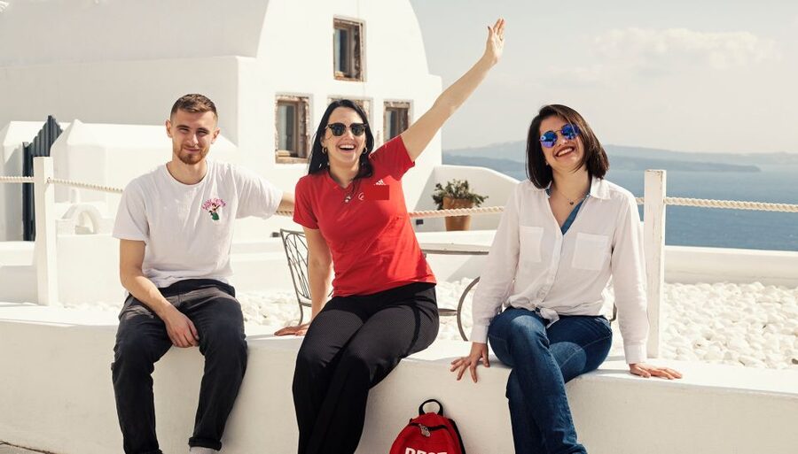 Santorini: Sunset Walking Tour with Local Food and Drinks - Firostefani, seafood, and the blue-domed church