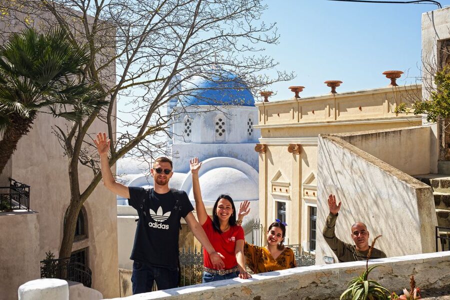 Santorini: Sunset Walking Tour with Local Food and Drinks - Fira food tasting and the best souvlaki stop