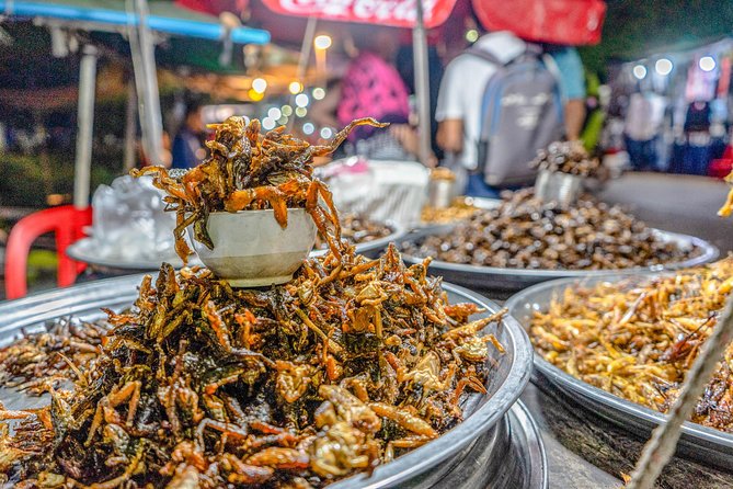 Siem Reap Evening Foodie Vespa Tour / Tuk Tuk Available - Fruit, spring rolls, tofu, and snails