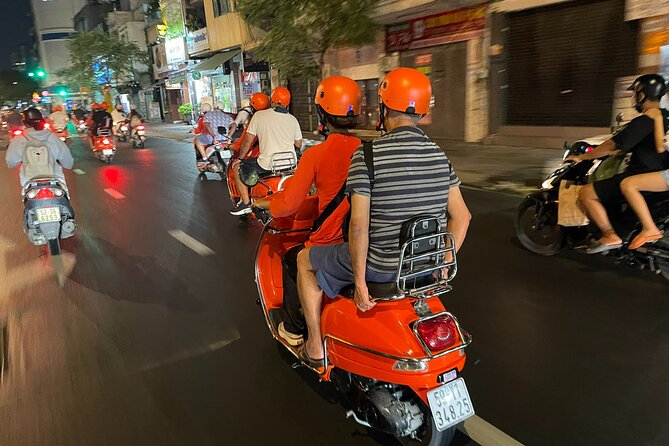 Vespa Female Ao Dai riders Night Street Food + See Train Street - Long Bien Bridge brings the city into view